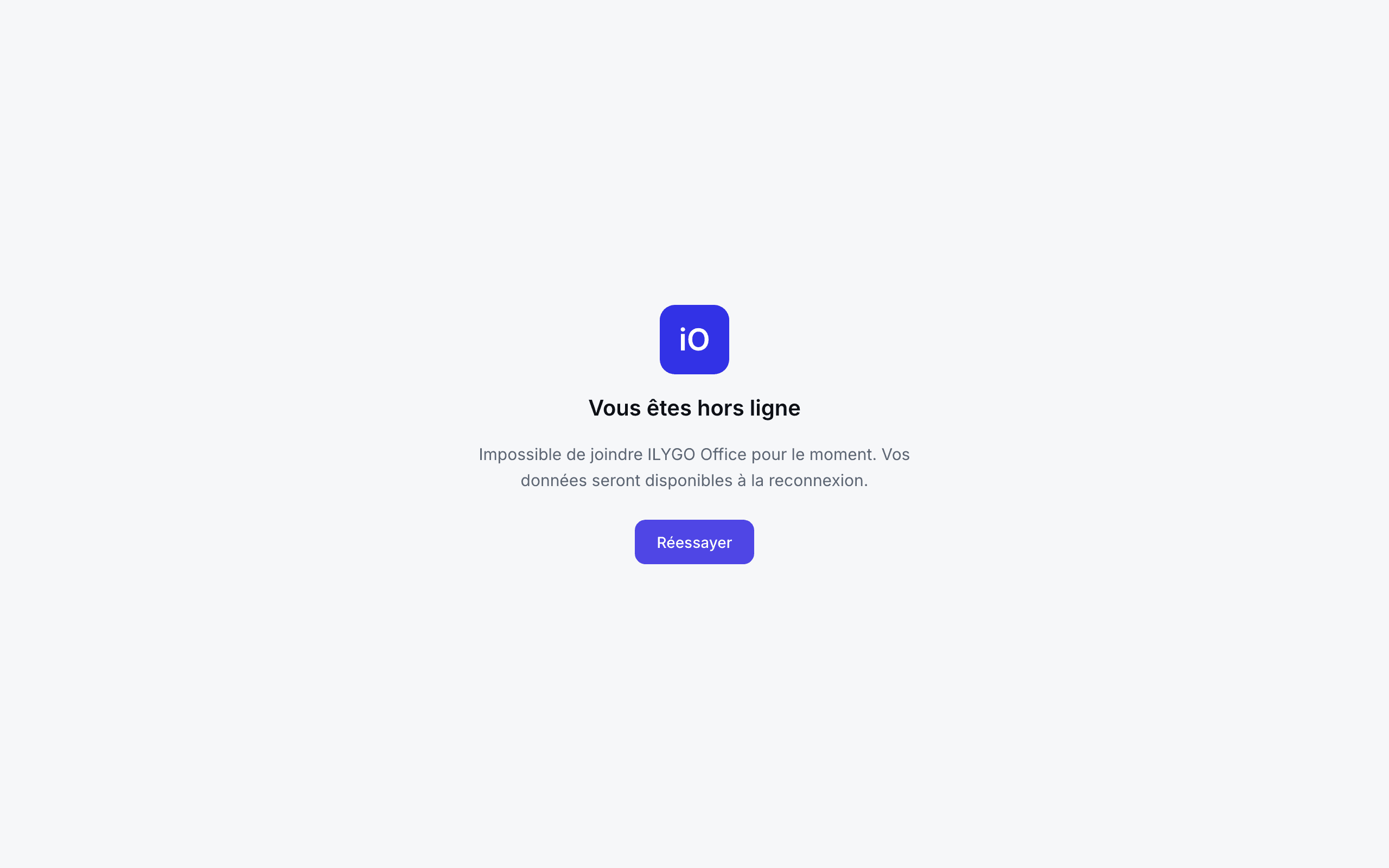 Page hors ligne d'ILYGO Office avec le bouton Réessayer