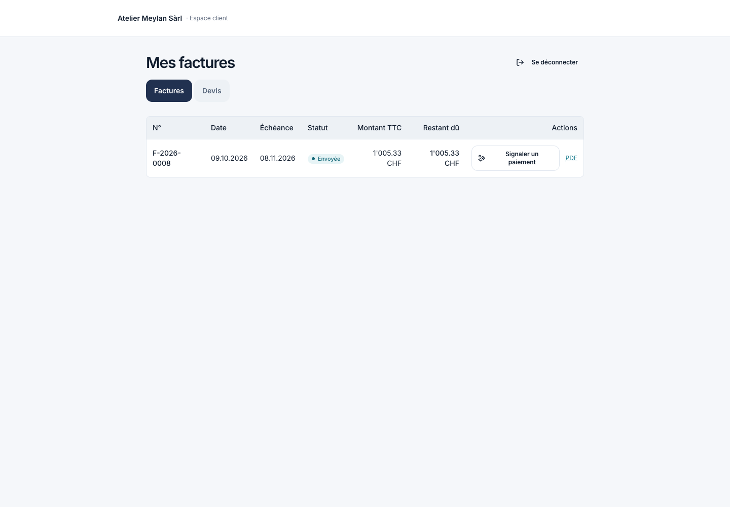 Factures fictives accessibles au client dans son portail